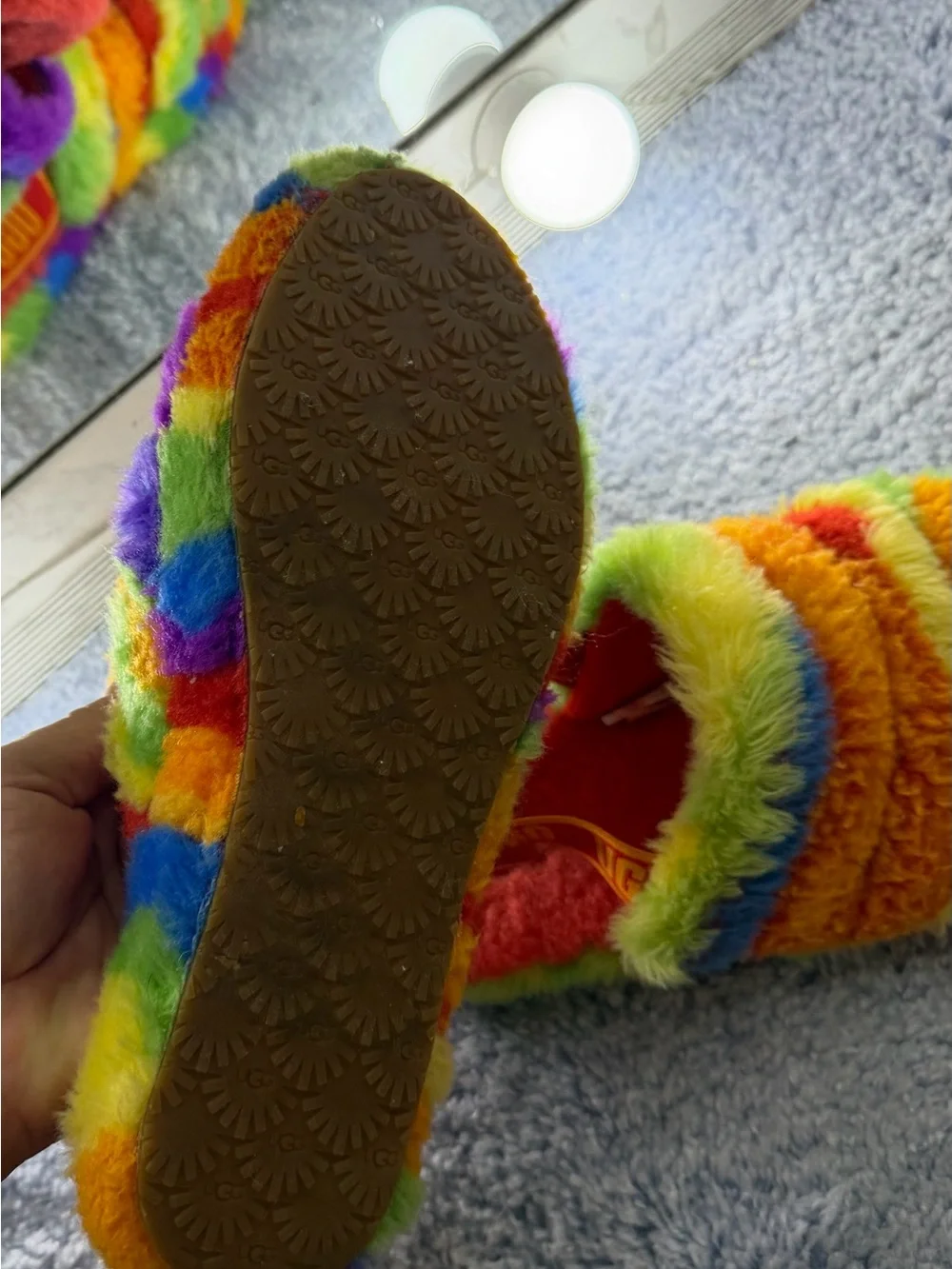 UGG Kids Rainbow Fuzzy Slide Sandals - Red, Orange, Yellow, Green, Blue, Purple